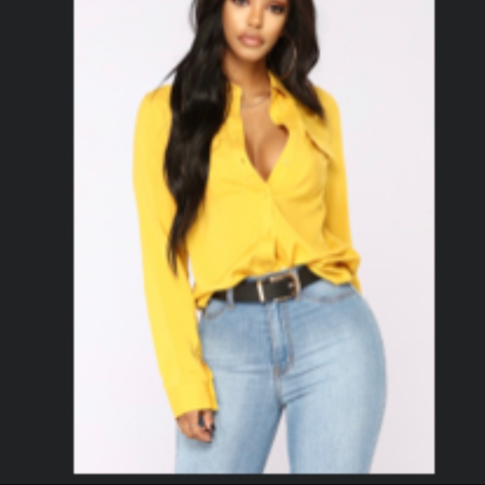 Yellow button down shirt